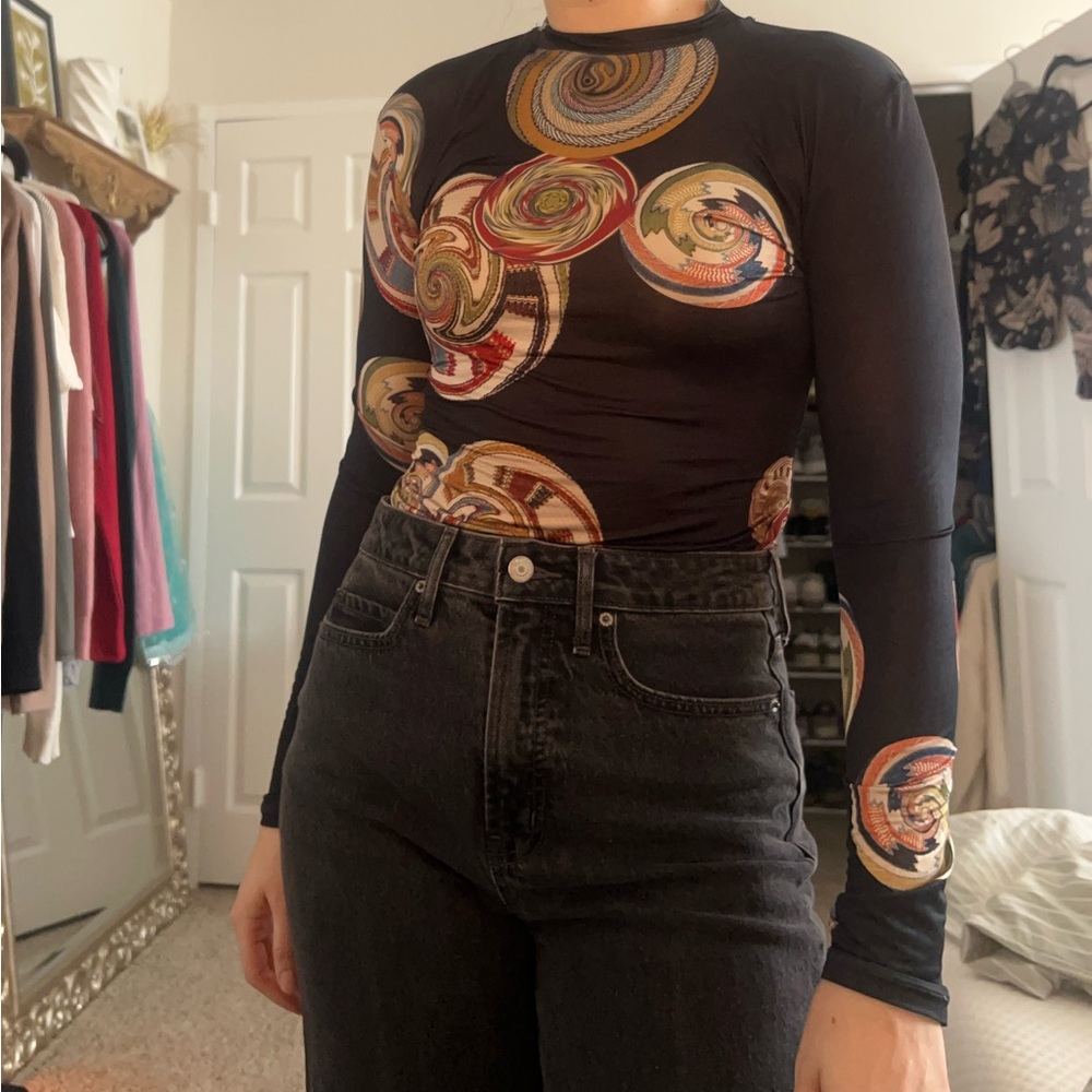 Desigual Black bodysuit with Multicolor Swirl Patterns